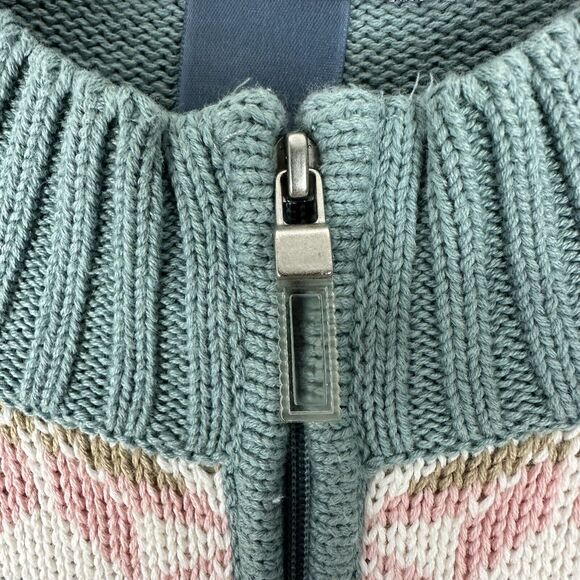Koret Vintage Sweater Womens L Fair Isle Green Snowflake Nordic Ribbed 1/4 Zip - Picture 7 of 10